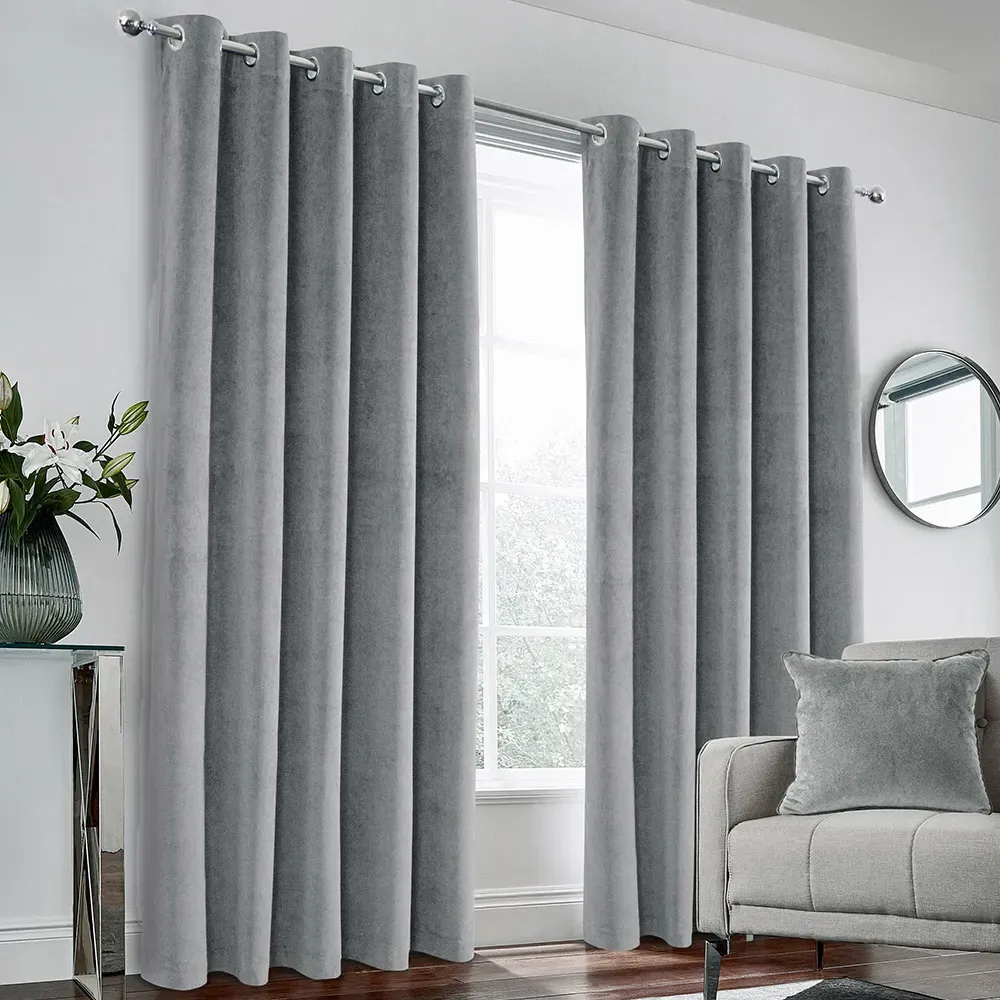 Hampton Blackout Thermal Eyelet Curtains - Grey, Velvet