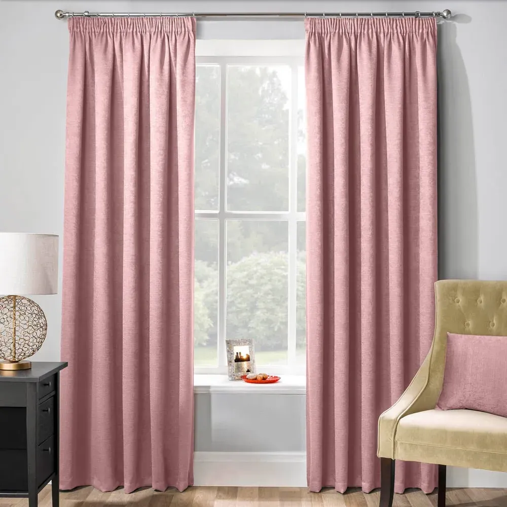 Matrix Thermal Pencil Pleat Curtains - Blush, Polyester