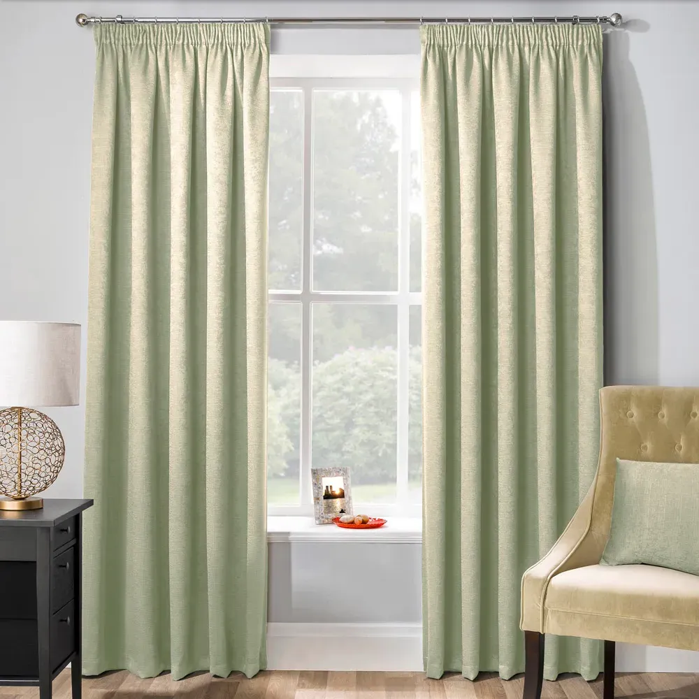 Matrix Thermal Pencil Pleat Curtains - Green, Polyester