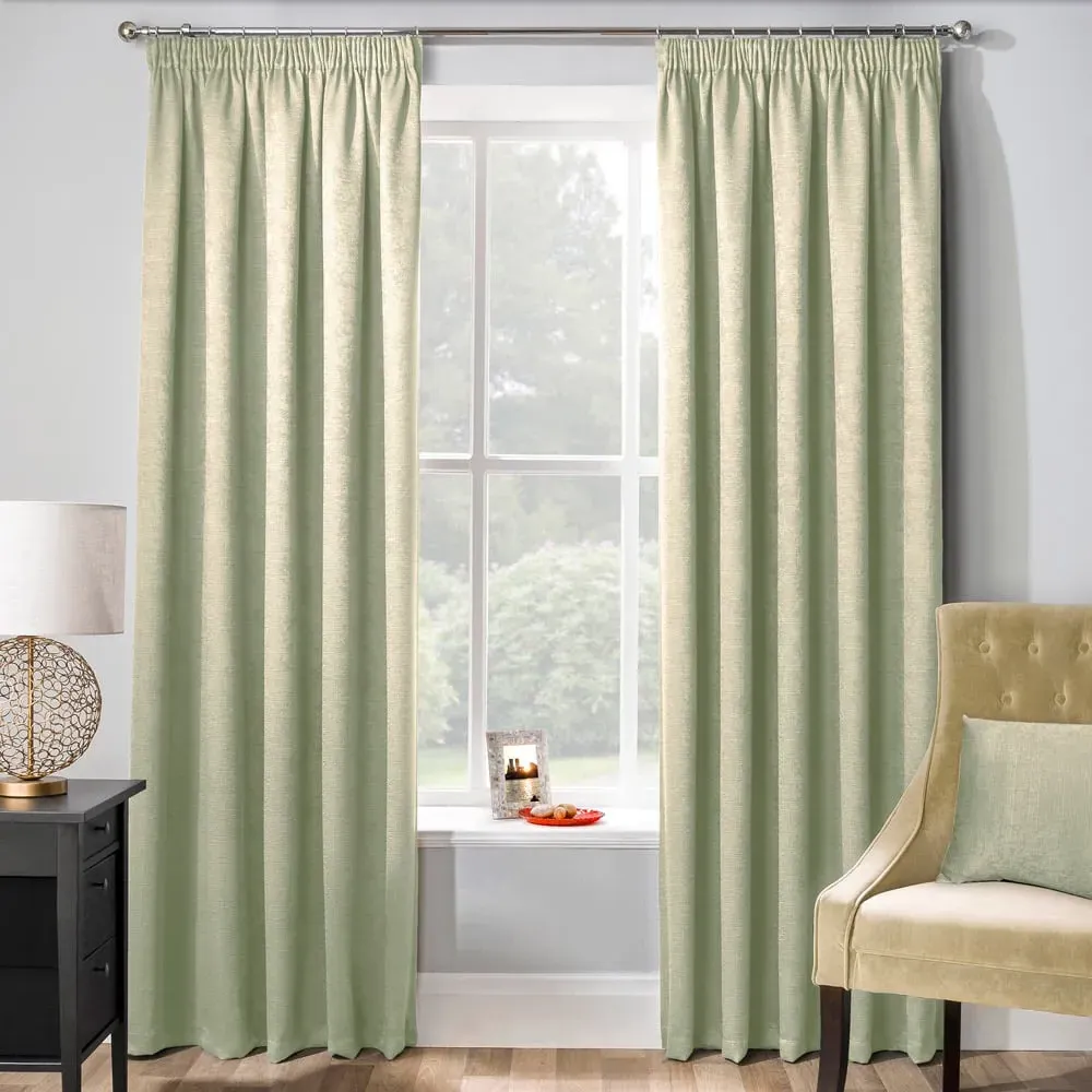 Matrix Thermal Pencil Pleat Curtains - Green, Polyester