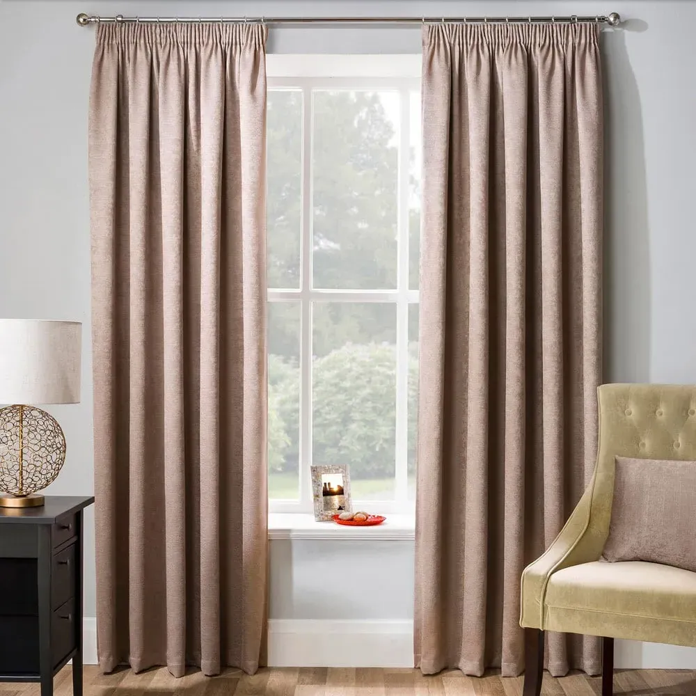 Matrix Thermal Pencil Pleat Curtains - Latte, Polyester