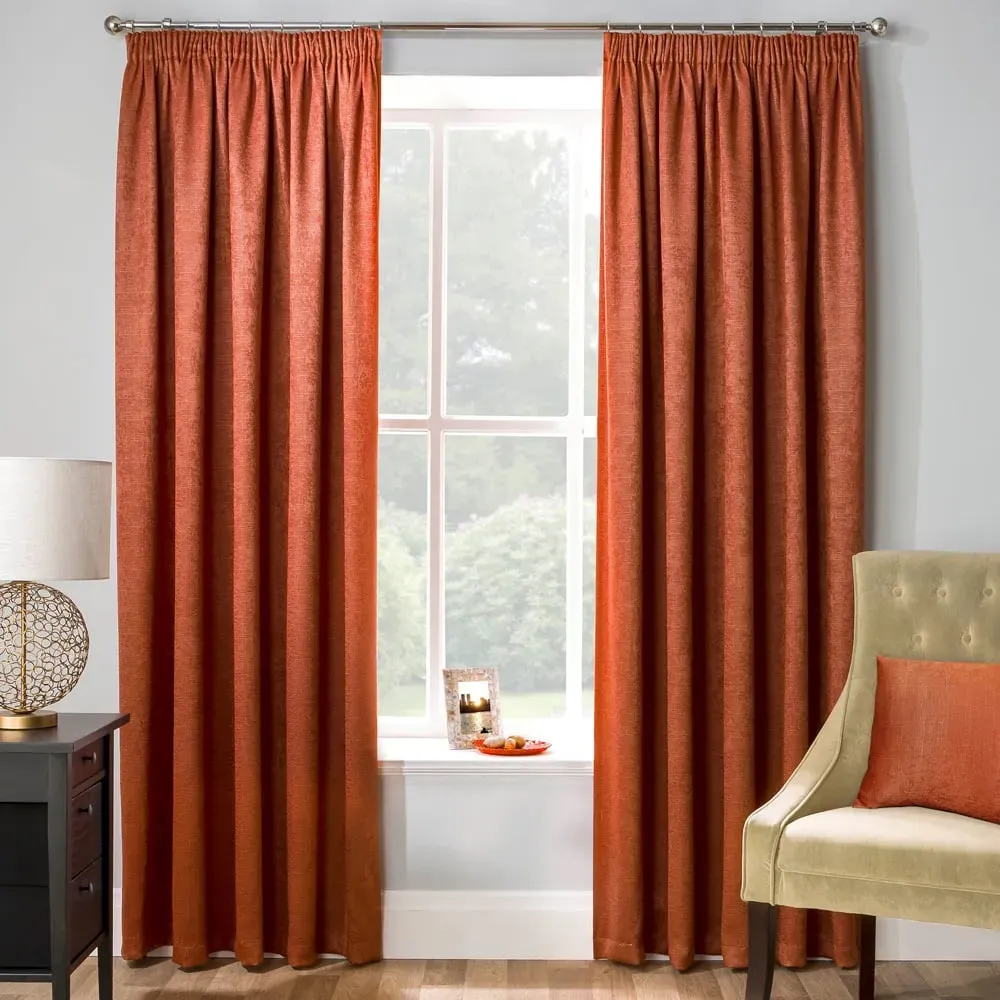 Matrix Thermal Pencil Pleat Curtains - Orange, Polyester
