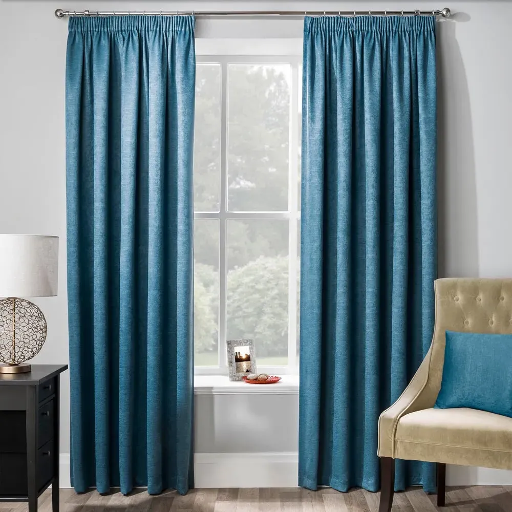 Matrix Thermal Pencil Pleat Curtains - Teal, Polyester image