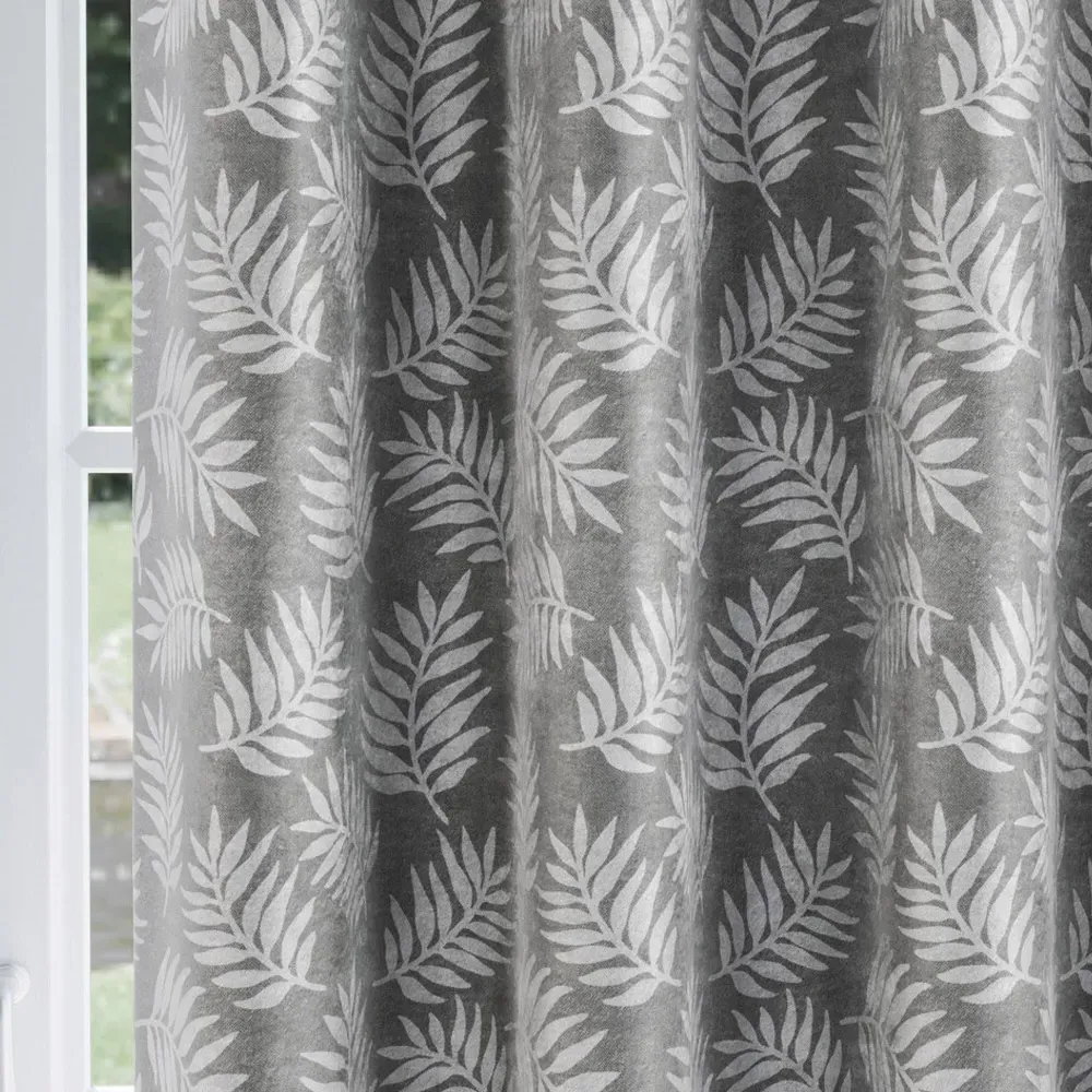 Oakland Leaf Print Blackout Eyelet Thermal Curtains - Grey