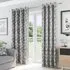 Oakland Leaf Print Blackout Eyelet Thermal Curtains - Grey