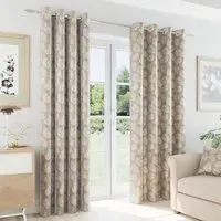 Oakland Leaf Print Blackout Eyelet Thermal Curtains - Latte