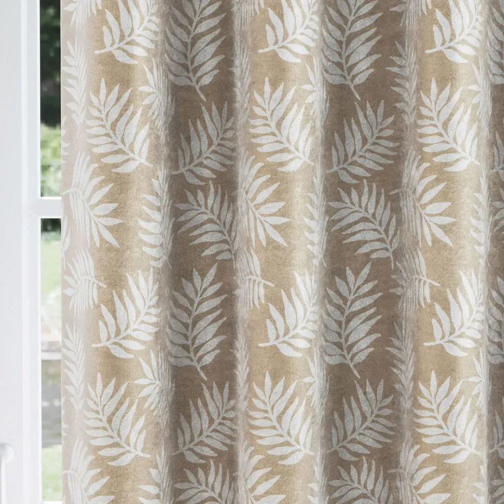 Oakland Leaf Print Blackout Eyelet Thermal Curtains - Latte