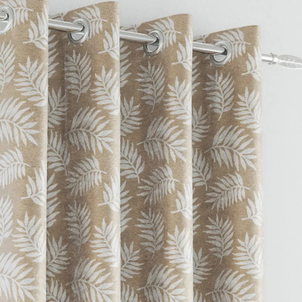 Oakland Leaf Print Blackout Eyelet Thermal Curtains - Latte