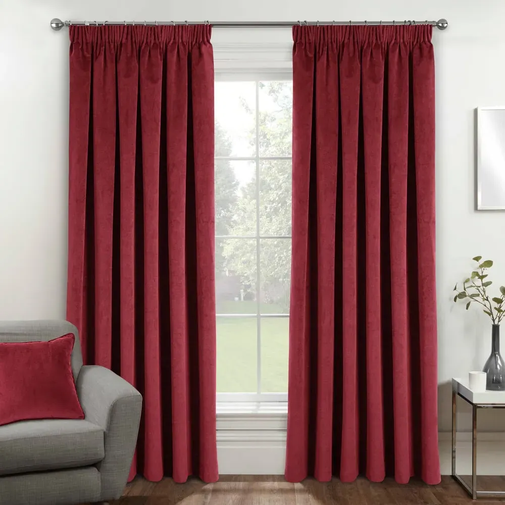 Oxford Thermal Blackout Pencil Pleat Curtains - Red, Velvet