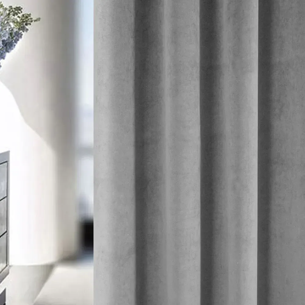 Oxford Thermal Blackout Pencil Pleat Door Curtain - Grey, Velvet