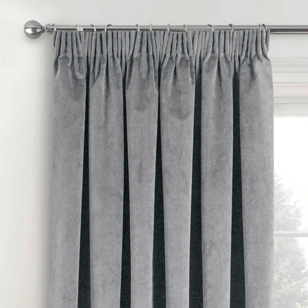 Oxford Thermal Blackout Pencil Pleat Door Curtain - Grey, Velvet