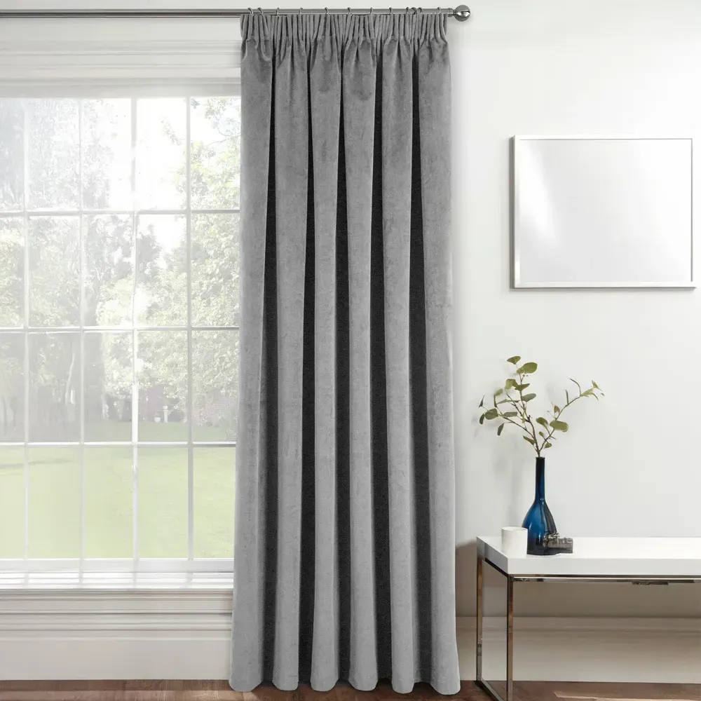 Oxford Thermal Blackout Pencil Pleat Door Curtain - Grey, Velvet image