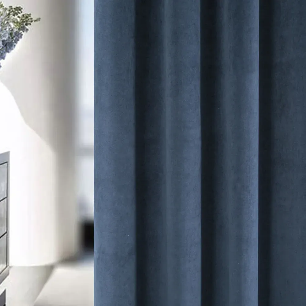 Oxford Thermal Blackout Pencil Pleat Door Curtain - Navy, Velvet
