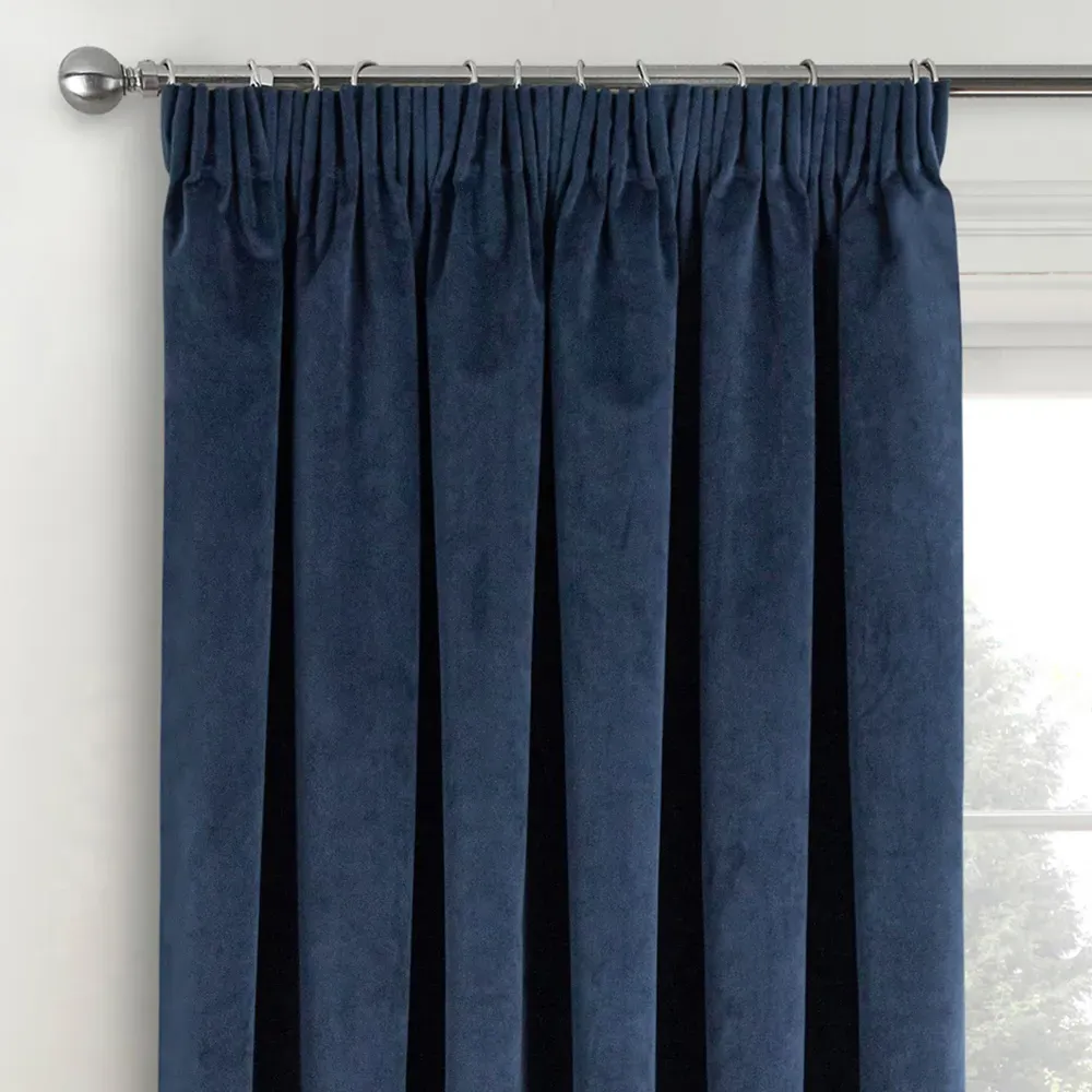 Oxford Thermal Blackout Pencil Pleat Door Curtain - Navy, Velvet
