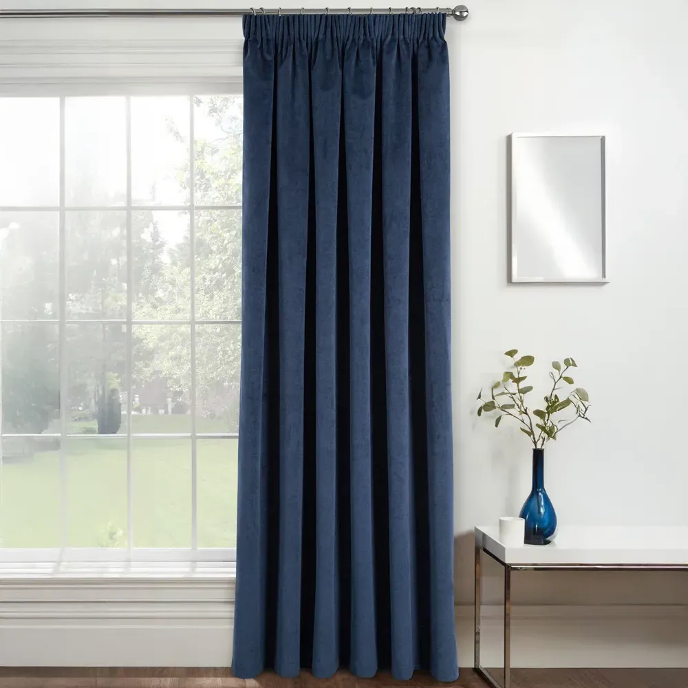 Oxford Thermal Blackout Pencil Pleat Door Curtain - Navy, Velvet image