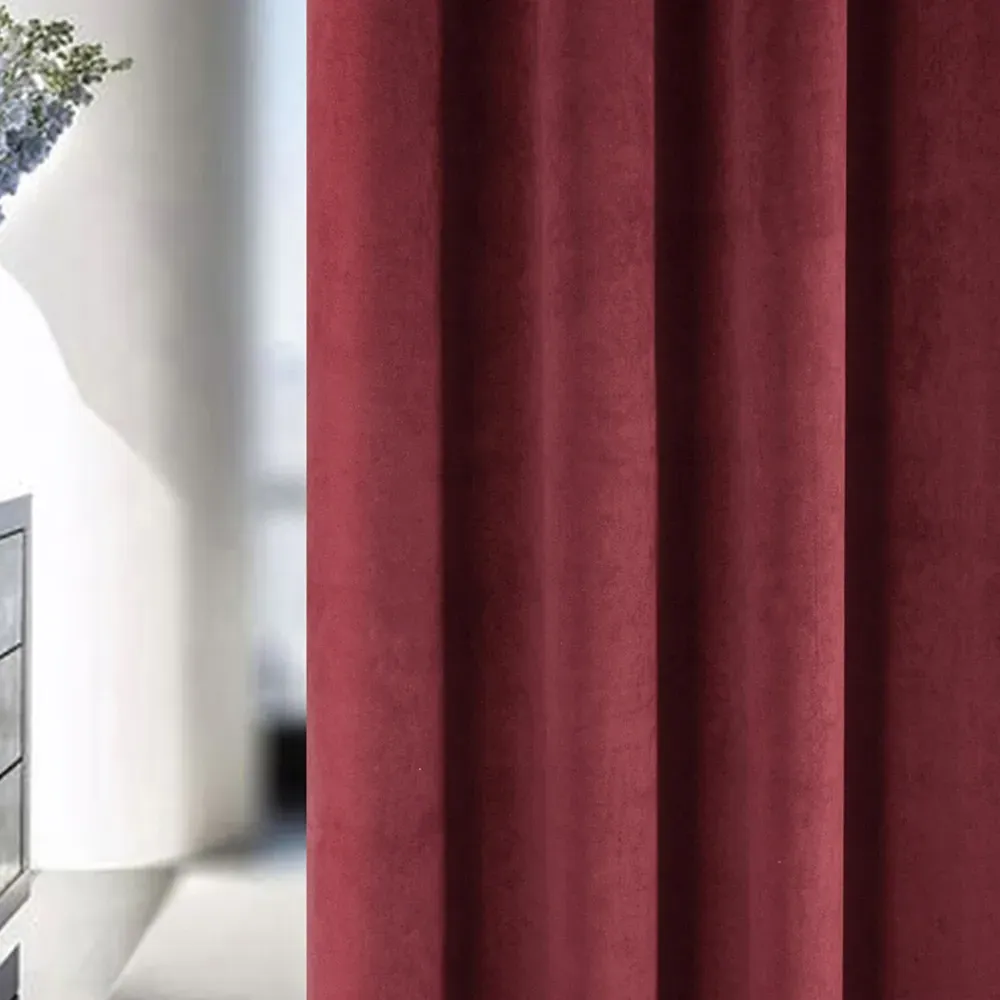 Oxford Thermal Blackout Pencil Pleat Door Curtain - Red, Velvet