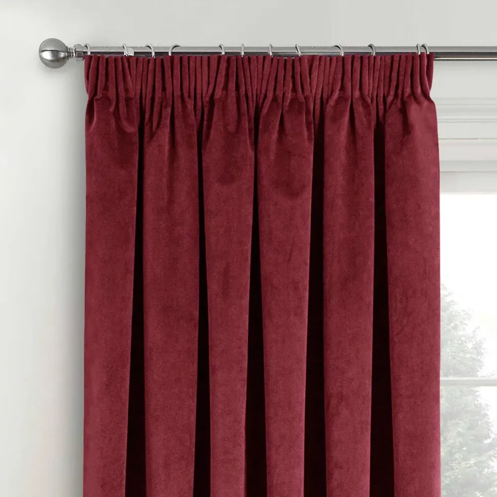 Oxford Thermal Blackout Pencil Pleat Door Curtain - Red, Velvet
