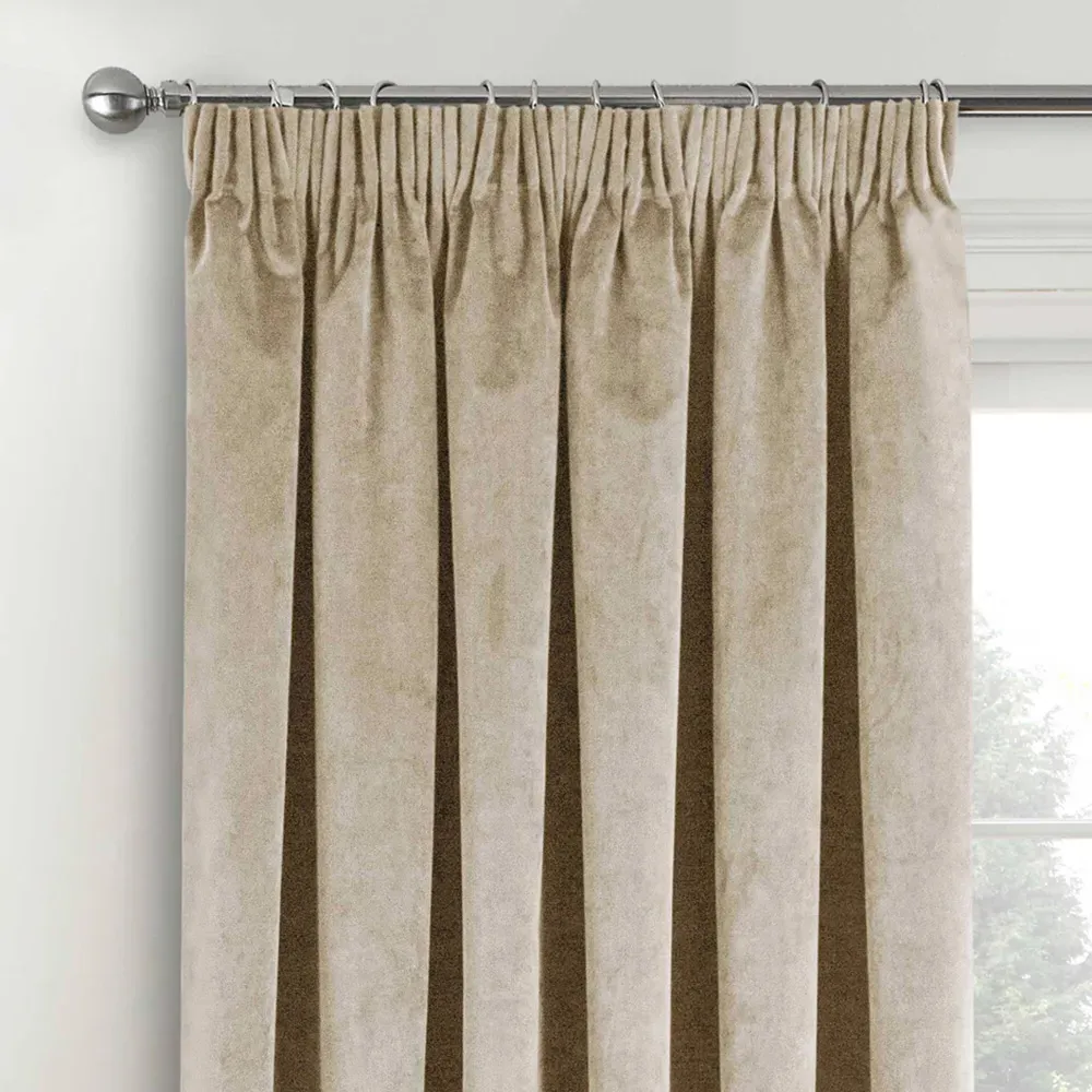 Oxford Thermal Blackout Pencil Pleat Velvet Door Curtain - Cream
