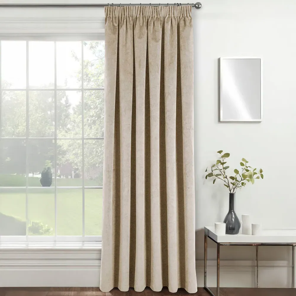 Oxford Thermal Blackout Pencil Pleat Velvet Door Curtain - Cream image