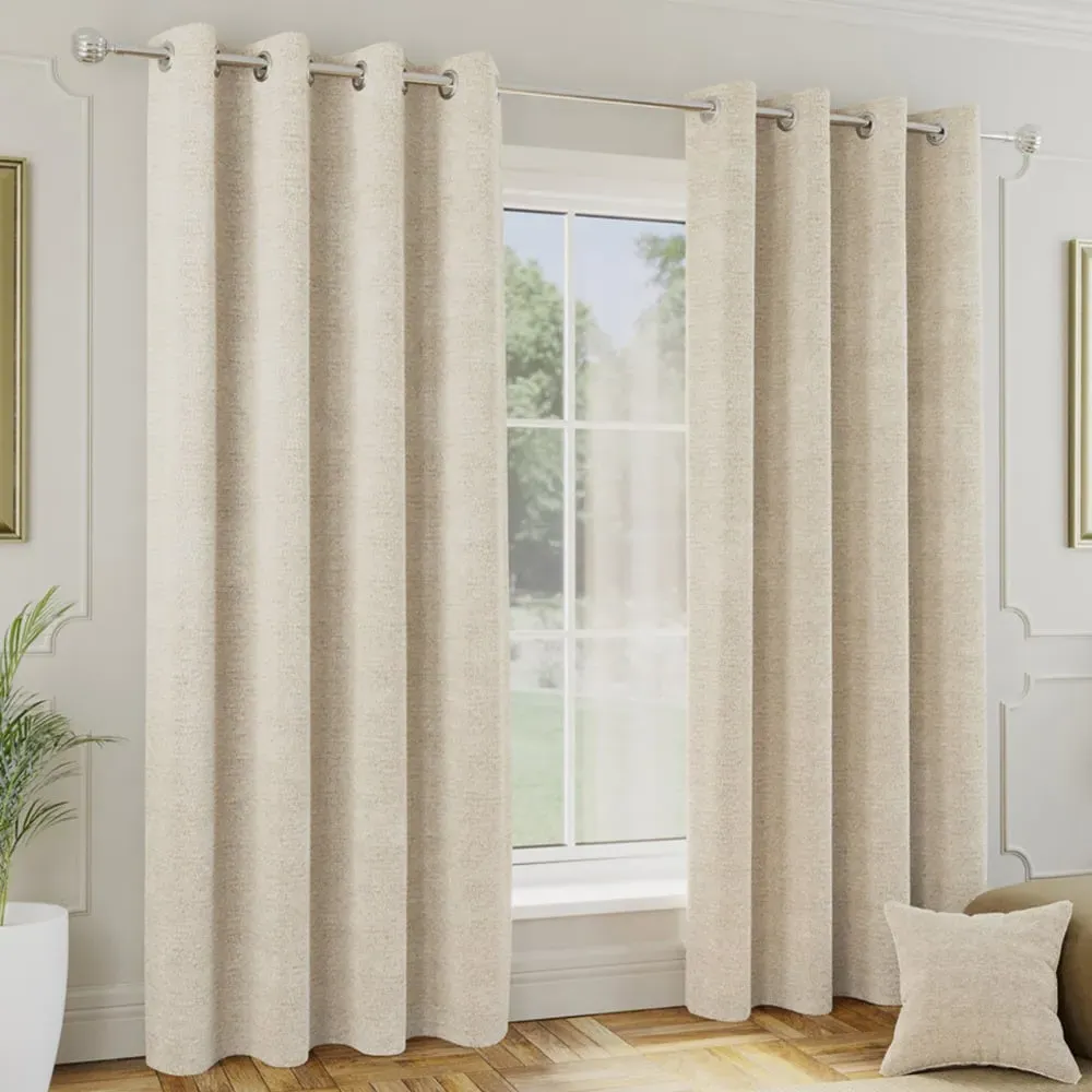 Royale Thermal Darkening Eyelet Curtains - Cream, Boucle image