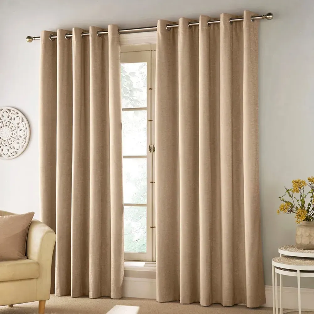 Savoy Thermal Blackout Eyelet Chenille Curtains - Sand