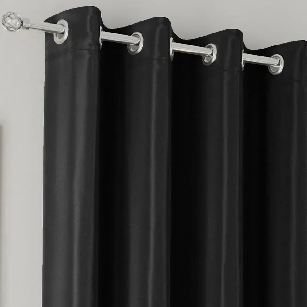 Supersoft Blackout Eyelet Thermal Curtains - Black, Polyester