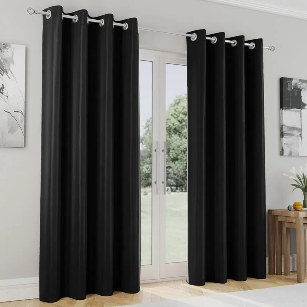 Supersoft Blackout Eyelet Thermal Curtains - Black, Polyester image