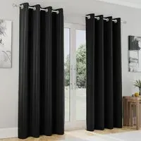 Supersoft Blackout Eyelet Thermal Curtains - Black, Polyester