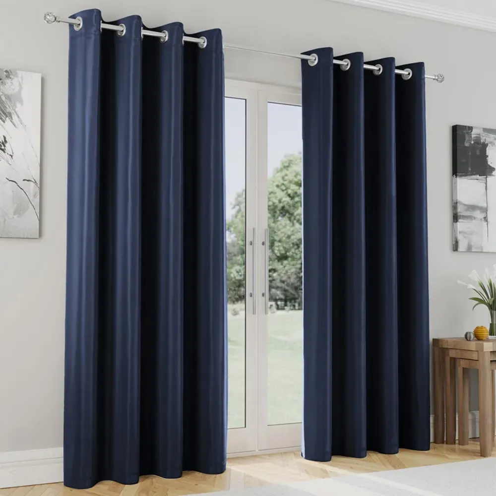 Supersoft Blackout Eyelet Thermal Curtains - Navy, Polyester