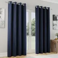 Supersoft Blackout Eyelet Thermal Curtains - Navy, Polyester