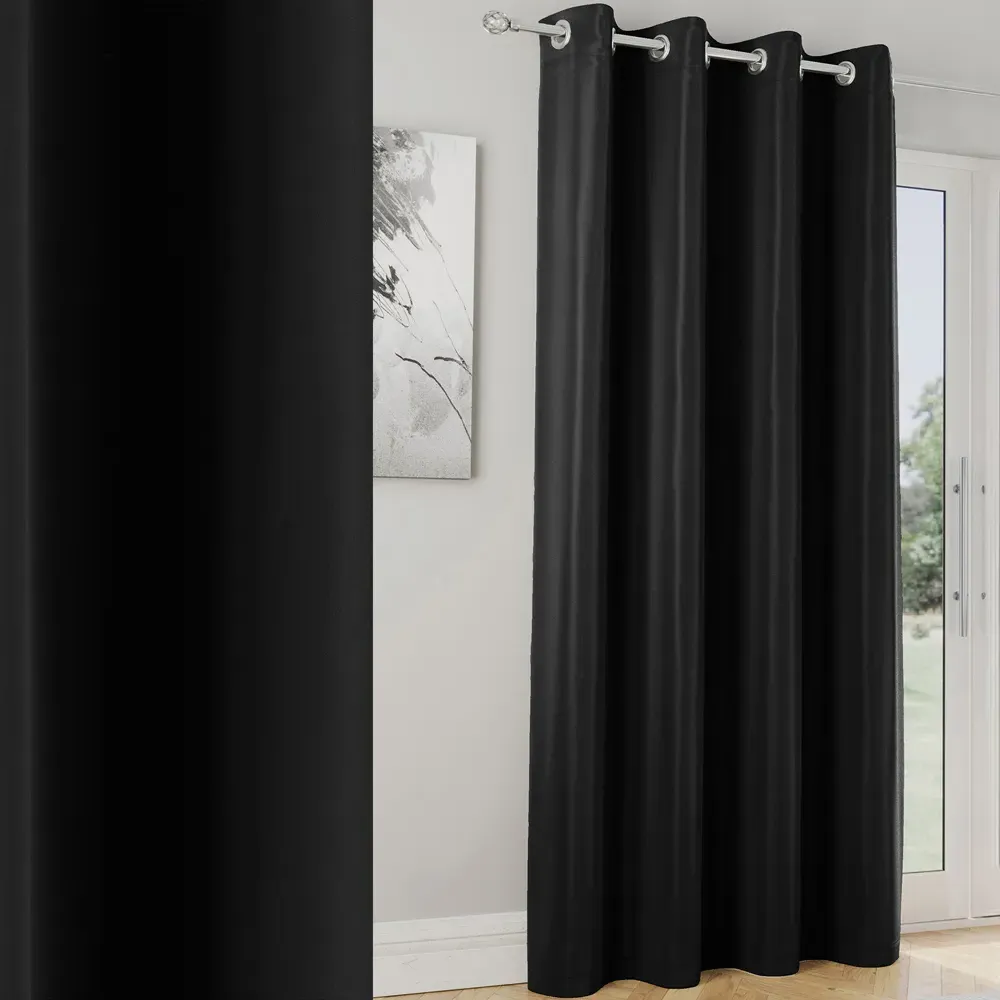 Supersoft Blackout Eyelet Thermal Door Curtain - Black