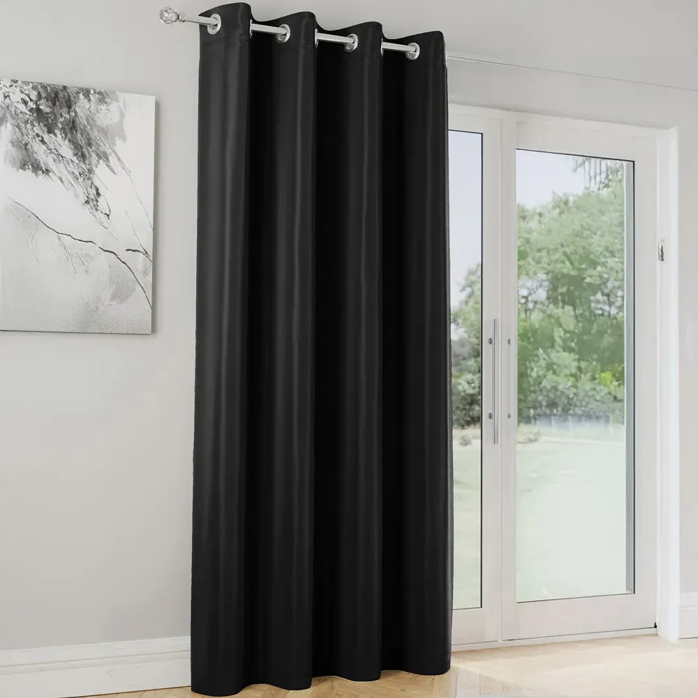 Supersoft Blackout Eyelet Thermal Door Curtain - Black image