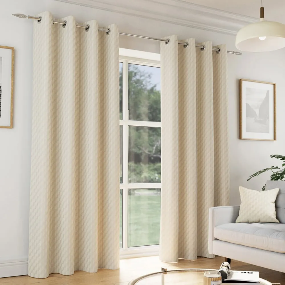 Tokyo Embossed Thermal Darkening Eyelet Curtains - Cream, Velvet image