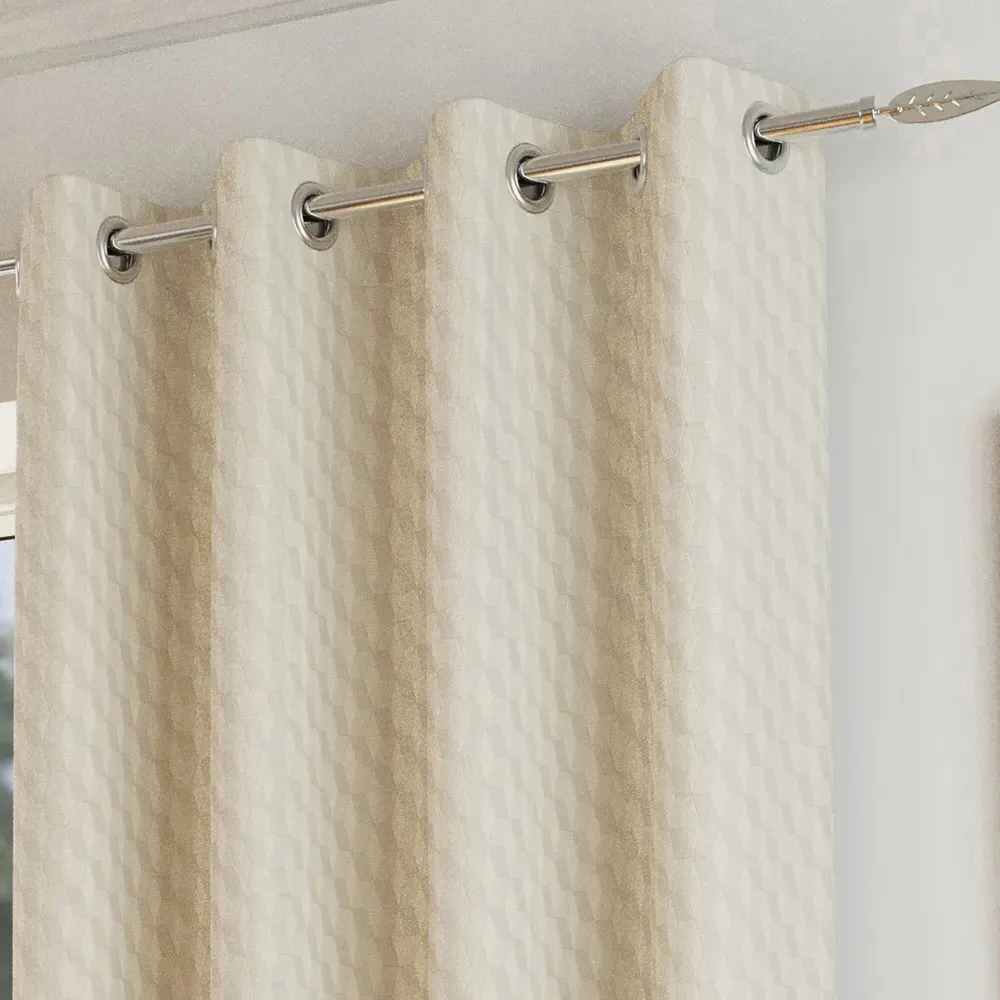 Tokyo Embossed Thermal Darkening Eyelet Curtains - Cream, Velvet