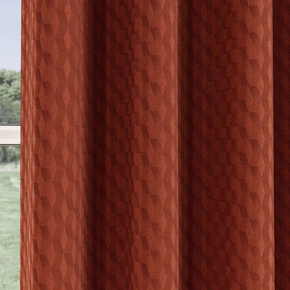 Tokyo Embossed Thermal Darkening Eyelet Curtains - Orange, Velvet