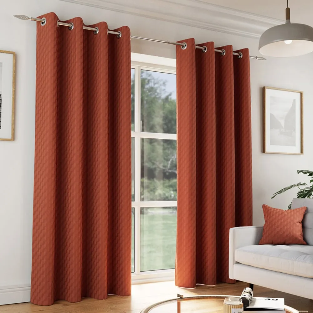 Tokyo Embossed Thermal Darkening Eyelet Curtains - Orange, Velvet