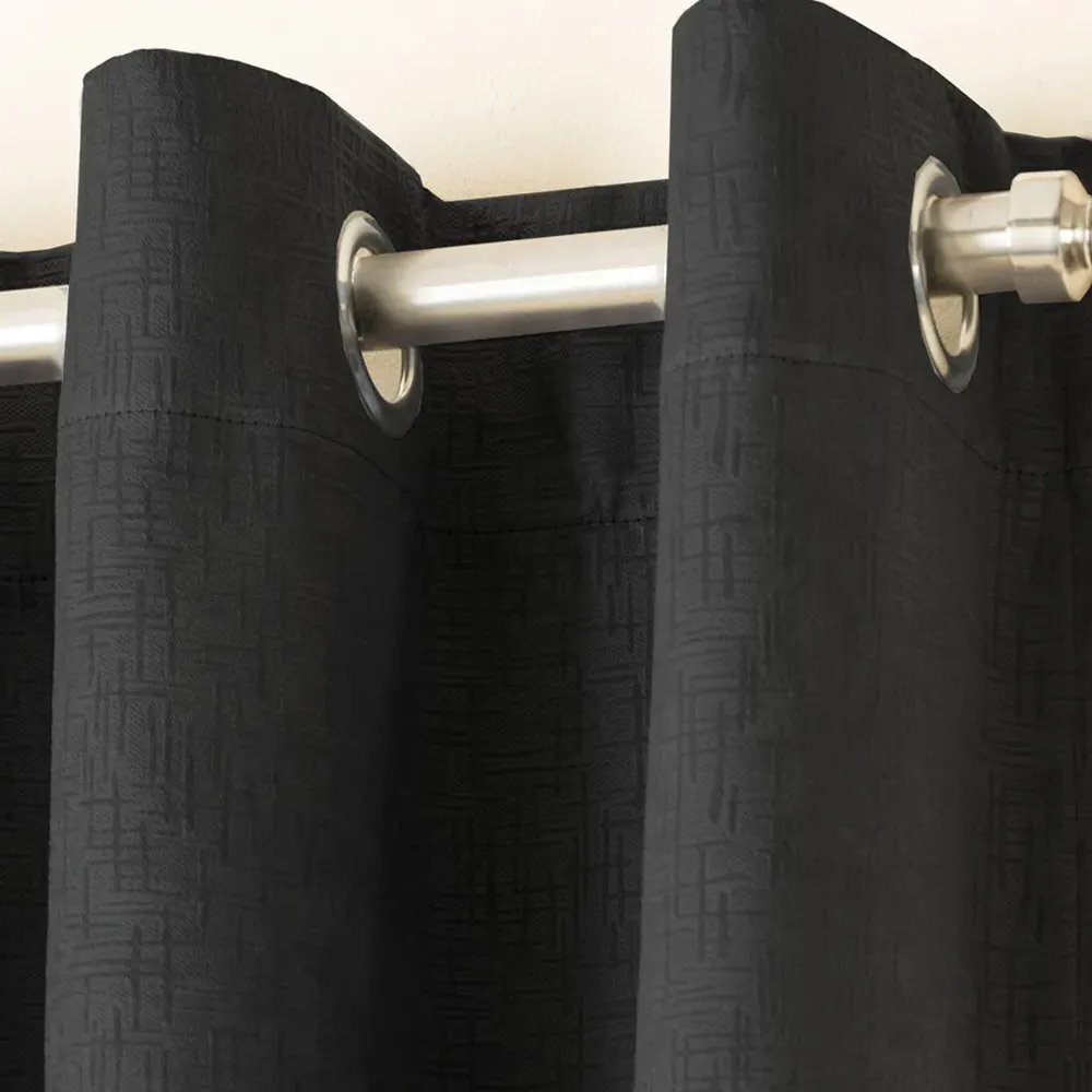 Vogue Thermal Blackout Eyelet Curtains - Black, Polyester