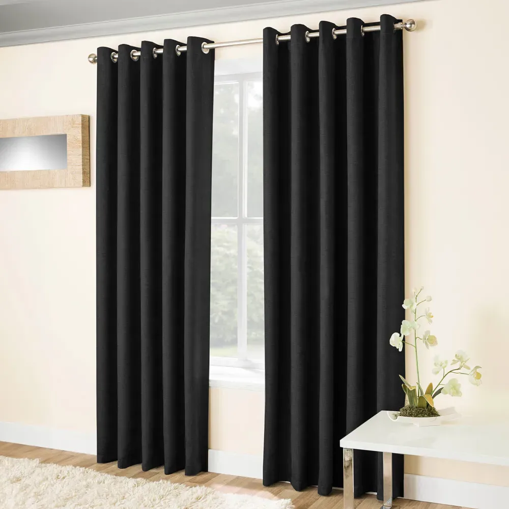 Vogue Thermal Blackout Eyelet Curtains - Black, Polyester image
