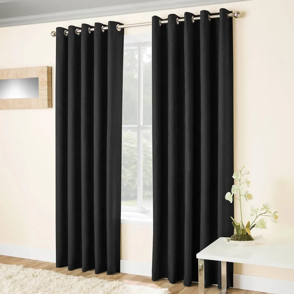 Vogue Thermal Blackout Eyelet Curtains - Black, Polyester
