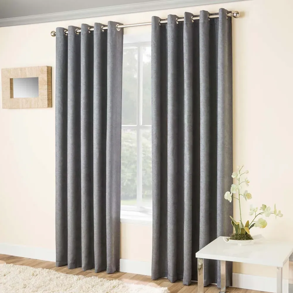 Vogue Thermal Blackout Eyelet Curtains - Grey, Polyester