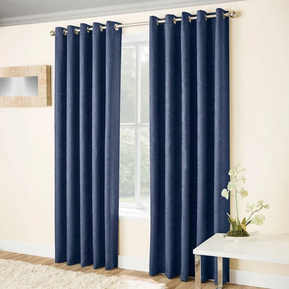 Vogue Thermal Blackout Eyelet Curtains - Navy, Polyester image