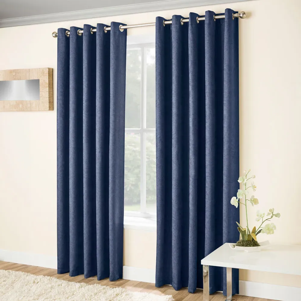 Vogue Thermal Blackout Eyelet Curtains - Navy, Polyester