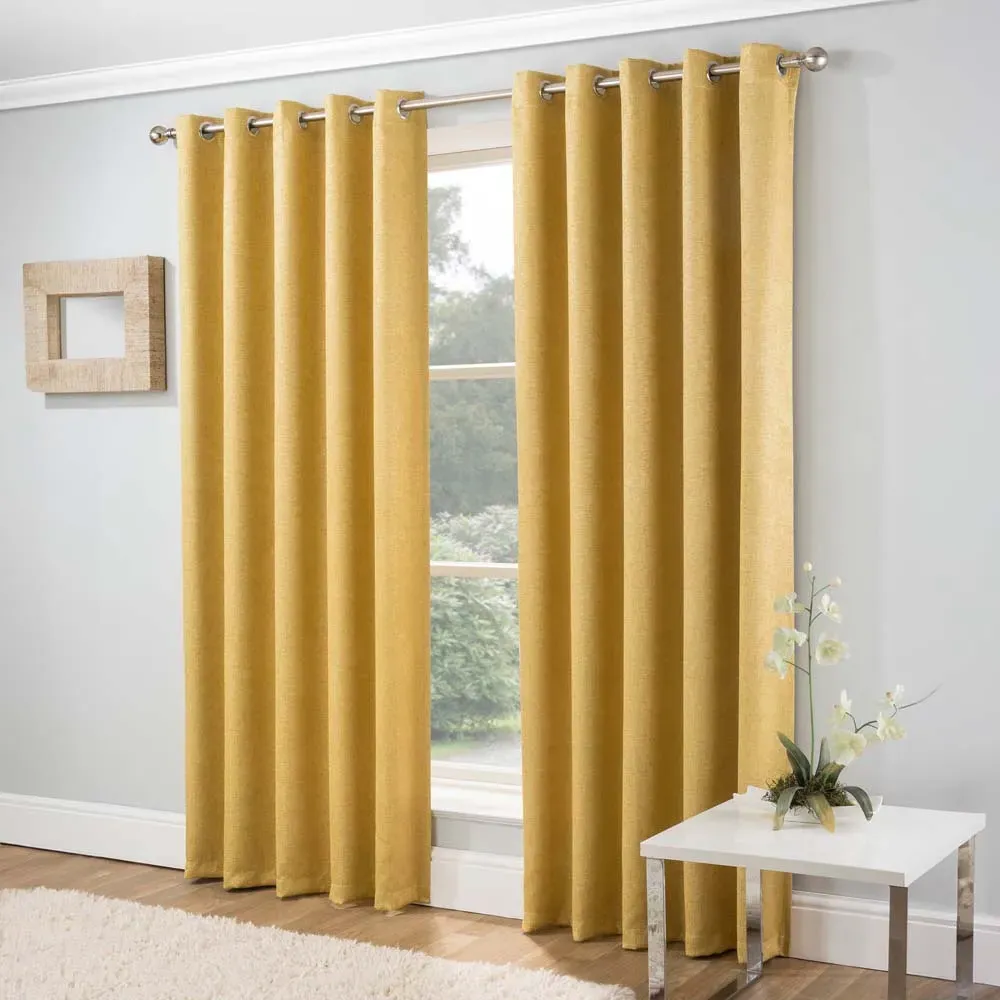 Vogue Thermal Blackout Eyelet Curtains - Yellow, Polyester
