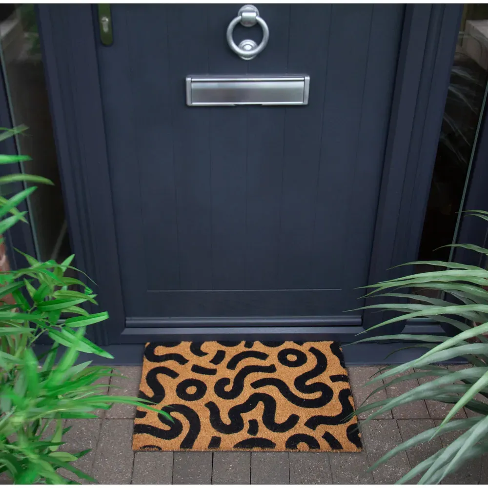 Astley Abstract Door Mat - Brown, Coir