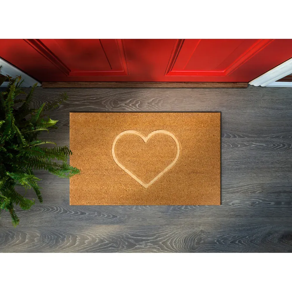 Astley Heart Embossed Door Mat - Brown, Coir