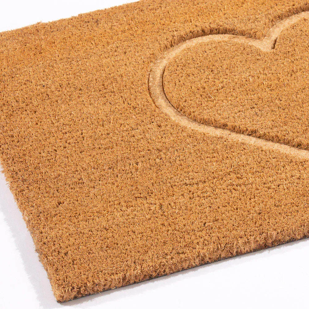 Astley Heart Embossed Door Mat - Brown, Coir