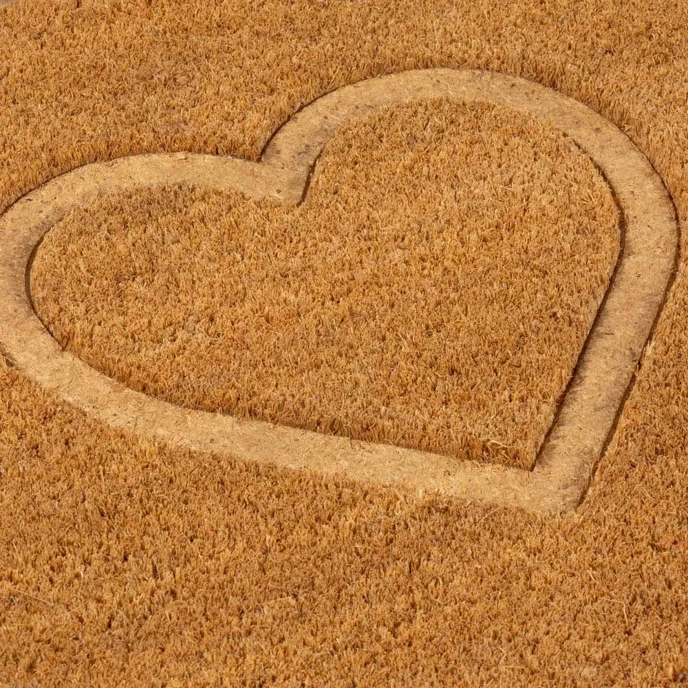 Astley Heart Embossed Door Mat - Brown, Coir