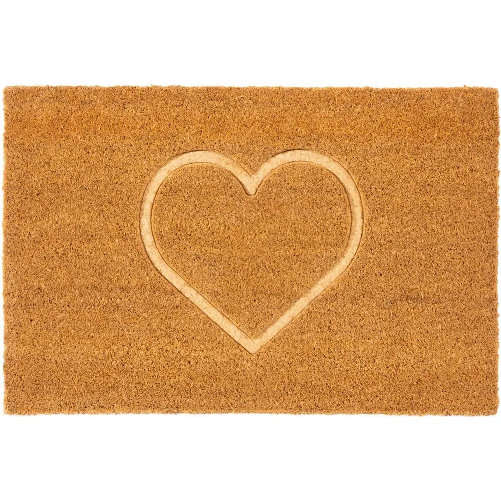 Astley Heart Embossed Door Mat - Brown, Coir image