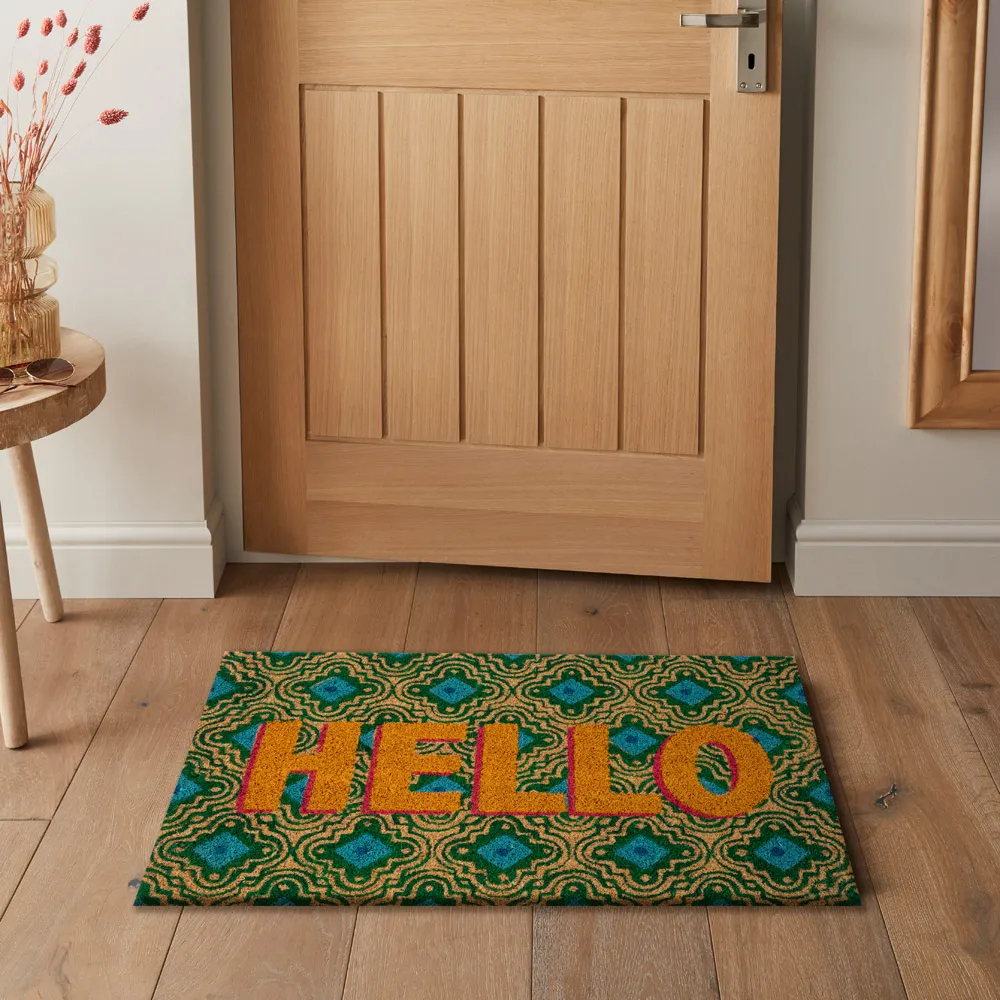 Astley Hello Door Mat - Multi, Coir