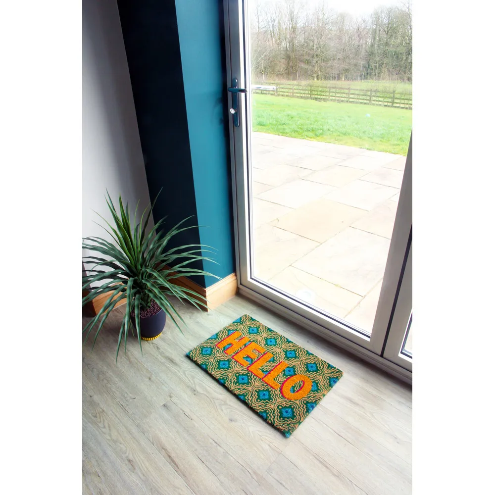 Astley Hello Door Mat - Multi, Coir